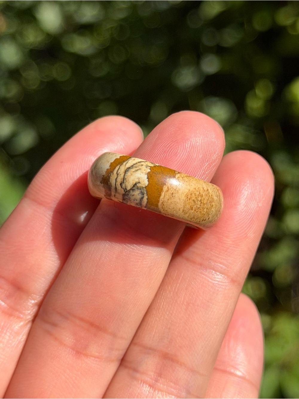 Handcrafted Natural Jasper Stone Ring in Tan and Cream Palo